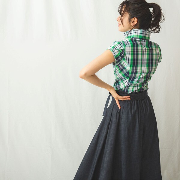 ナラカミーチェ/サマーチェックチューリップスリーブ半袖シャツ