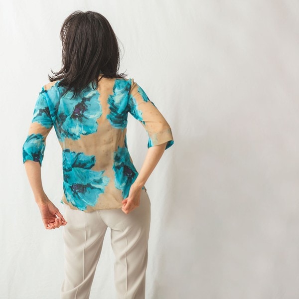 NEW】ナラカミーチェ/フラワー柄フロントフリル七分袖シャツ