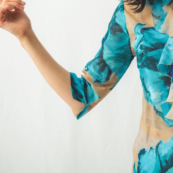 NEW】ナラカミーチェ/フラワー柄フロントフリル七分袖シャツ