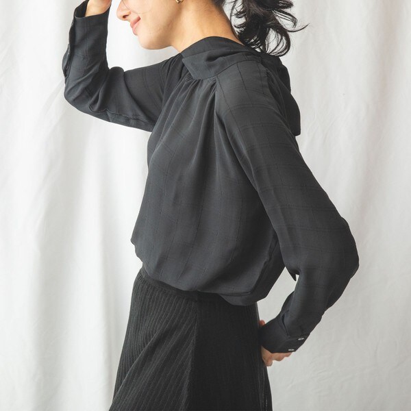 ナラカミーチェ/2WAYシャドーチェックボウタイブラウス