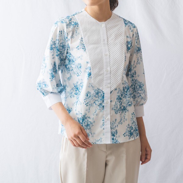 ナラカミーチェ/フラワープリントブザム切替コットン七分袖シャツ