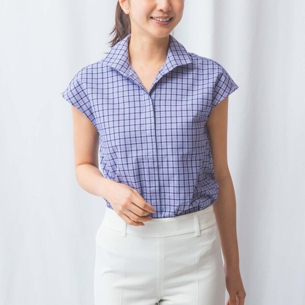 ナラカミーチェ（NARACAMICIE）/【NARACAMICIE】チェックスタンドカラー比翼シャツ