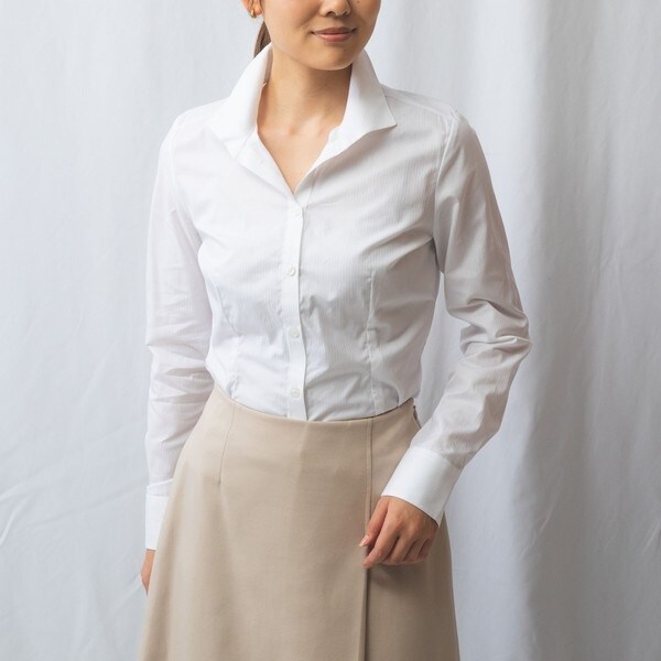 ナラカミーチェ（NARACAMICIE）/ドビーストライプスタンドカラー長袖シャツ