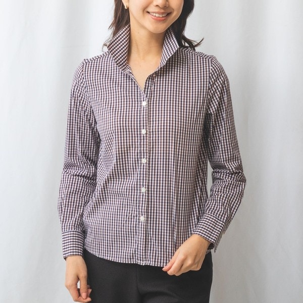 ナラカミーチェ（NARACAMICIE）/チェック柄コットンストレッチスタンドカラー長袖シャツ