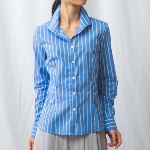 ナラカミーチェ（NARACAMICIE）/Wストライプスタンドカラー長袖シャツ