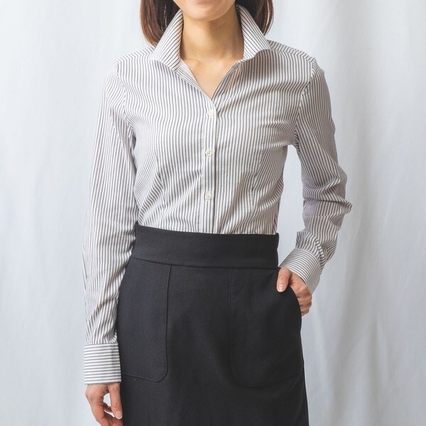 ナラカミーチェ（NARACAMICIE）/ストレッチストライプスタンドカラー長袖シャツ