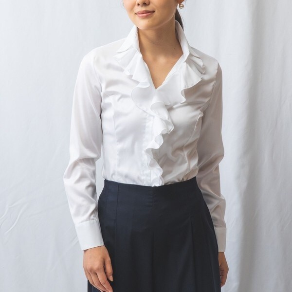 ナラカミーチェ（NARACAMICIE）/コットンツイル衿付きフリルブラウス