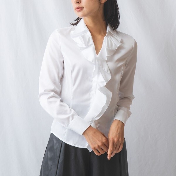 ナラカミーチェ（NARACAMICIE）/コットンツイル衿付きフリルブラウス