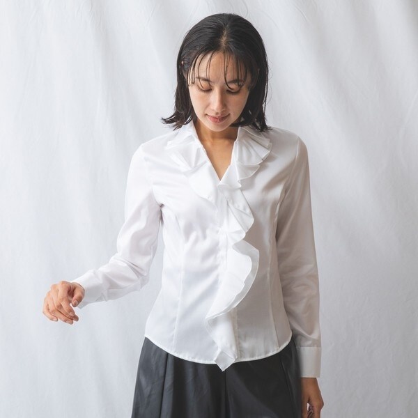 ナラカミーチェ（NARACAMICIE）/コットンツイル衿付きフリルブラウス