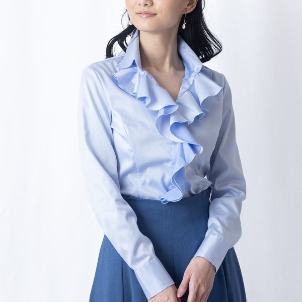 ナラカミーチェ（NARACAMICIE）/コットンツイル衿付きフリルブラウス