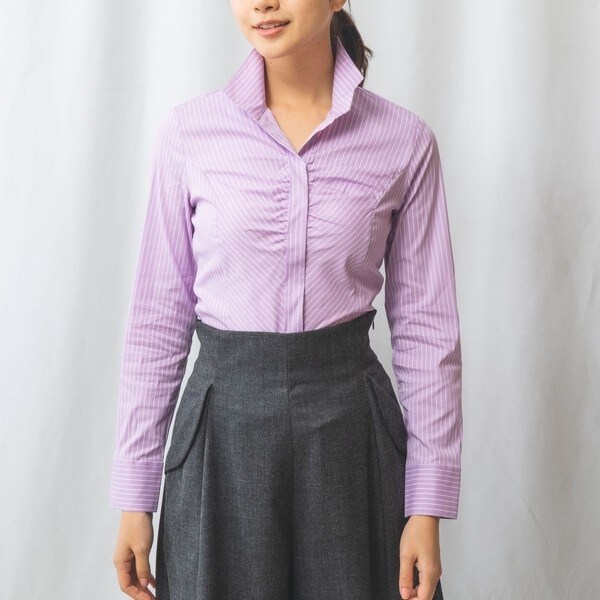 ナラカミーチェ（NARACAMICIE）/【NARACAMICIE】ペンシルストライプスタンドカラーシャツ