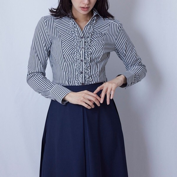 ナラカミーチェ（NARACAMICIE）/ロンドンストライプフロントギャザー