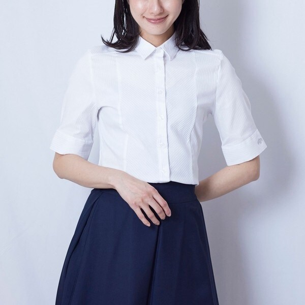 ナラカミーチェ（NARACAMICIE）/ストレッチストライプ半袖シャツ