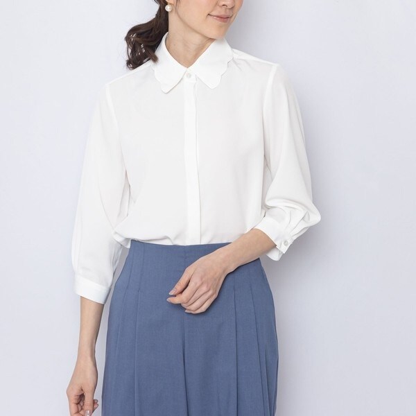 ナラカミーチェ（NARACAMICIE）/ジョーゼットスカラップカラー七分袖ブラウスの通販は