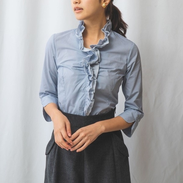 ナラカミーチェ（NARACAMICIE）/【NARACAMICIE】コットンプリントフリル衿シャツ