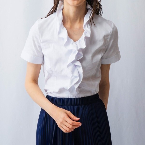 ナラカミーチェ（NARACAMICIE）/ストレッチストライプフリル衿半袖シャツの通販は 8,712円