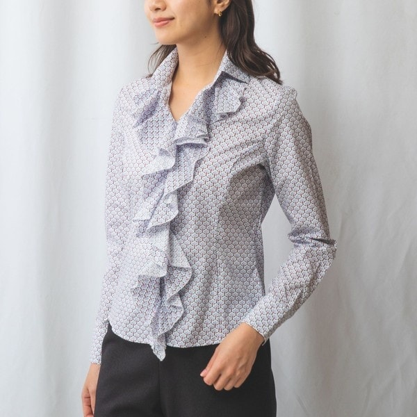 ナラカミーチェ（NARACAMICIE）/【NARACAMICIE】パターンプリント衿付きフリルシャツ