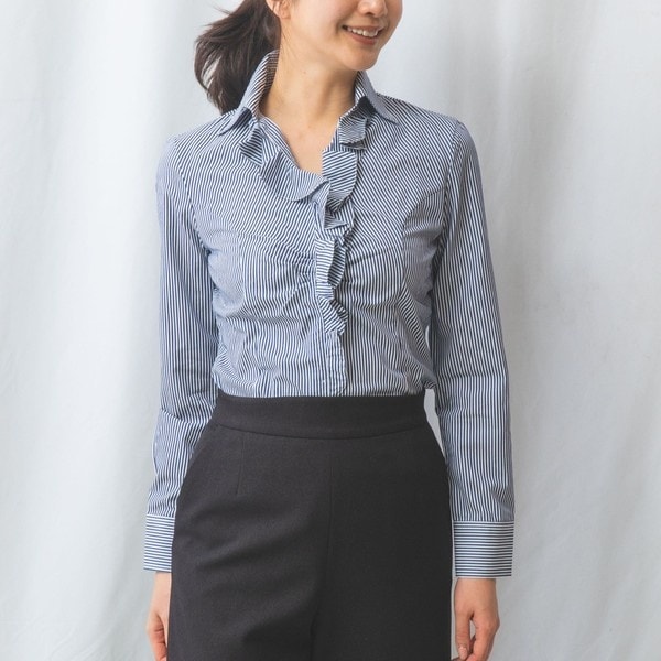 ナラカミーチェ（NARACAMICIE）/【NARACAMICIE】ロンドンストライプ衿付きフリルシャツ