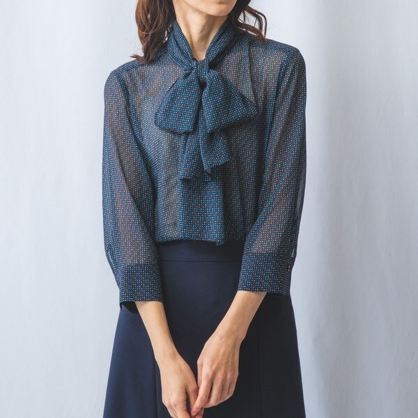 ナラカミーチェ（NARACAMICIE）/【NARACAMICIE】マイクロドットシフォン七分袖ボウタイブラウス