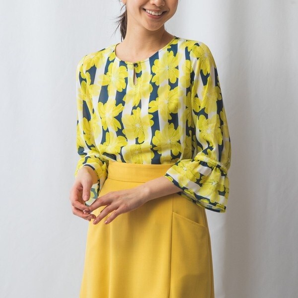 ナラカミーチェ（NARACAMICIE）/【NARACAMICIE】フラワーボーダージョーゼットボートネック七分袖ブラウスの通販は