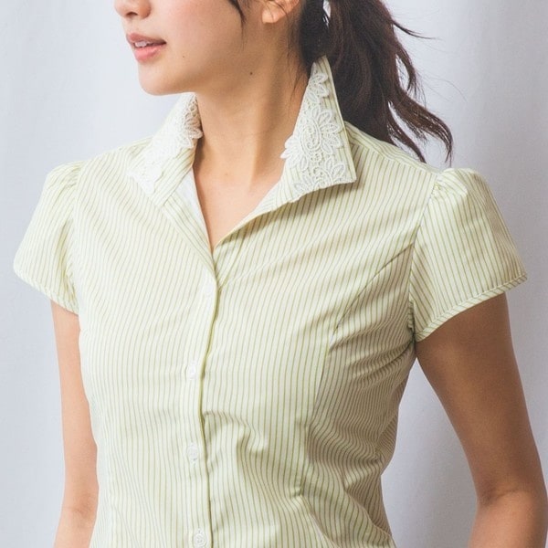 ナラカミーチェ（NARACAMICIE）/【NARACAMICIE】襟レース半袖ストライプシャツの通販は