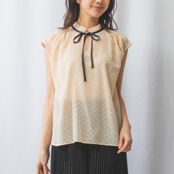 ナラカミーチェ（NARACAMICIE）/【NARACAMICIE】スクエアジャガードフリル襟グログランリボン半袖ブラウスの通販は