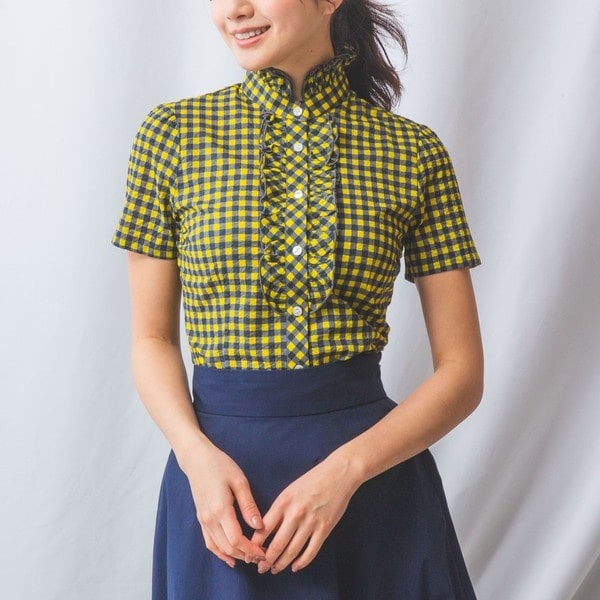 ナラカミーチェ（NARACAMICIE）/【NARACAMICIE】フリルチェック半袖シャツ