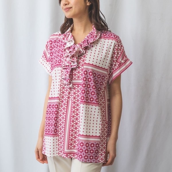 ナラカミーチェ（NARACAMICIE）/【NARACAMICIE】パッチワーク柄フリル衿カットソー