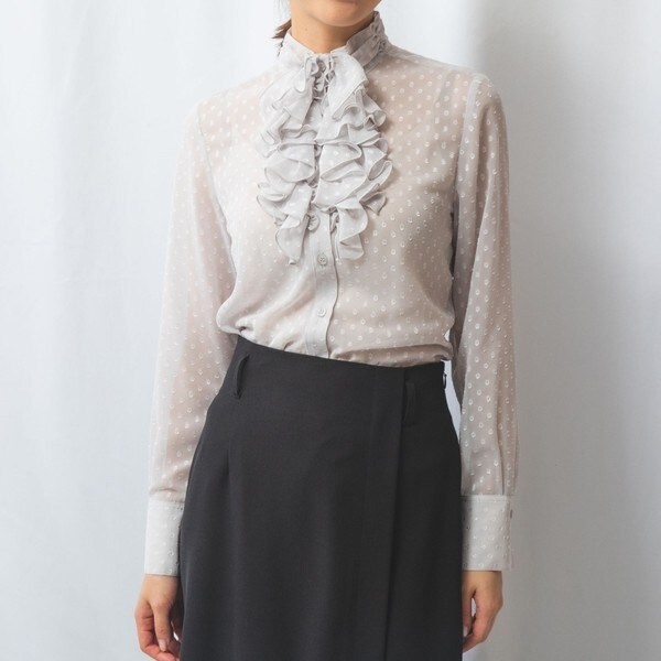 ナラカミーチェ（NARACAMICIE）/【NARACAMICIE】ドットジャガードフリル長袖ブラウス