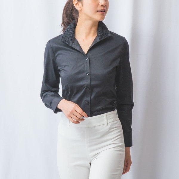 ナラカミーチェ（NARACAMICIE）/【NARACAMICIE】ツイルレーススタンドカラ?長袖シャツ