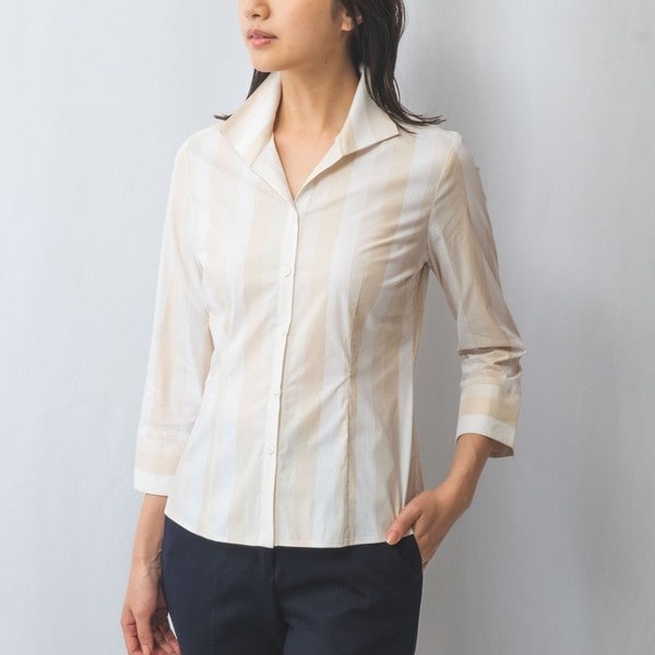 ナラカミーチェ（NARACAMICIE）/【NARACAMICIE】ラメストライプスタンドカラー七分袖シャツ