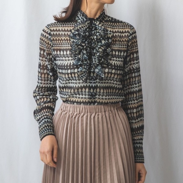 ナラカミーチェ（NARACAMICIE）/【NARACAMICIE】トランプ柄シフォン長袖フリルブラウス