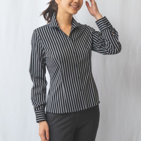 ナラカミーチェ（NARACAMICIE）/【NARACAMICIE】ダークストライプスタンドカラー長袖シャツ