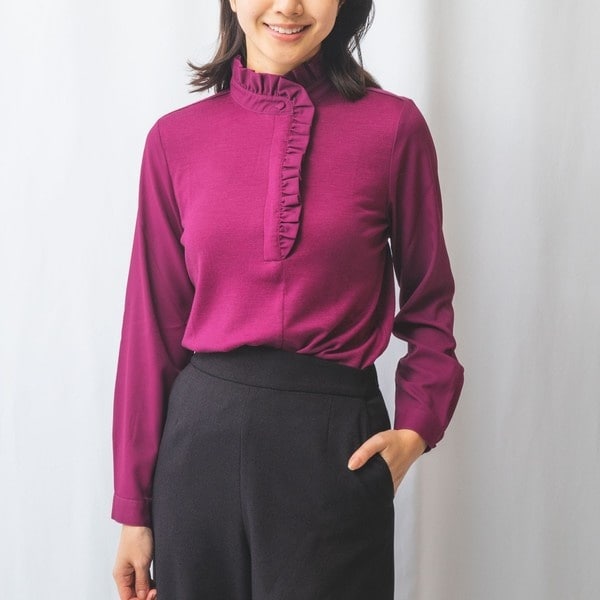 ナラカミーチェ（NARACAMICIE）/【NARACAMICIE】ウールジャージ&ジョーゼットフリル長袖カットソー