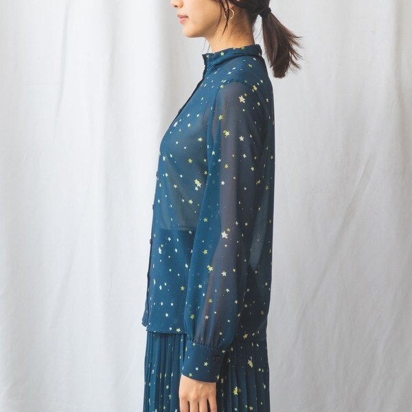 ブラウス シャツ 「NARACAMICIE」「セットアップ対応」星プリントハイネック長袖ブラウス レディース NARACAMICIE】【セットアップ対応】星プリントハイネック長袖