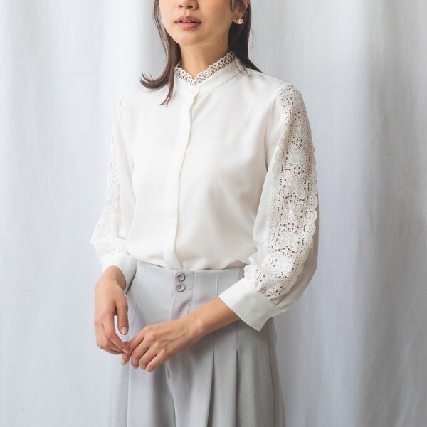 ナラカミーチェ（NARACAMICIE）/【NARACAMICIE】無地ジョーゼットレース八分袖ブラウス