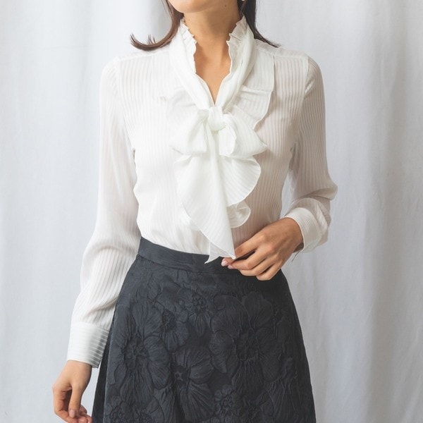 ナラカミーチェ（NARACAMICIE）/【NARACAMICIE】シャドウストライプフリル長袖ボウタイブラウス