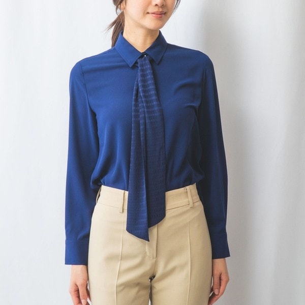 ナラカミーチェ（NARACAMICIE）/【NARACAMICIE】カットジャガードリボン付きジョーゼット長袖シャツ