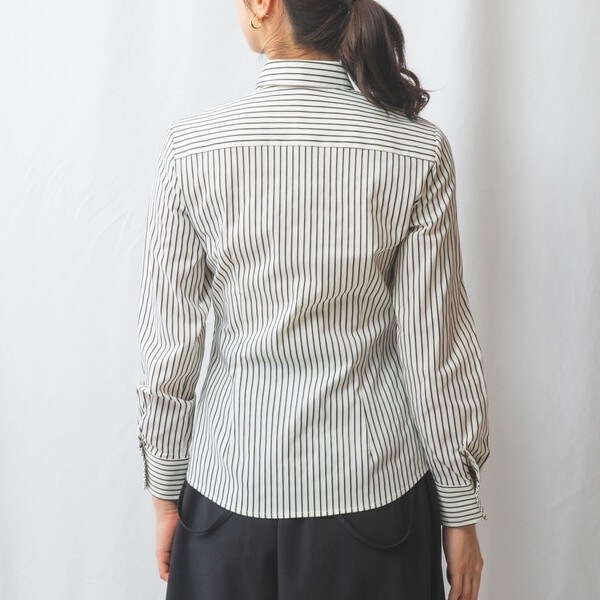 ナラカミーチェ（NARACAMICIE）/【NARACAMICIE】ストレッチストライプフロントバイヤス長袖シャツ_4