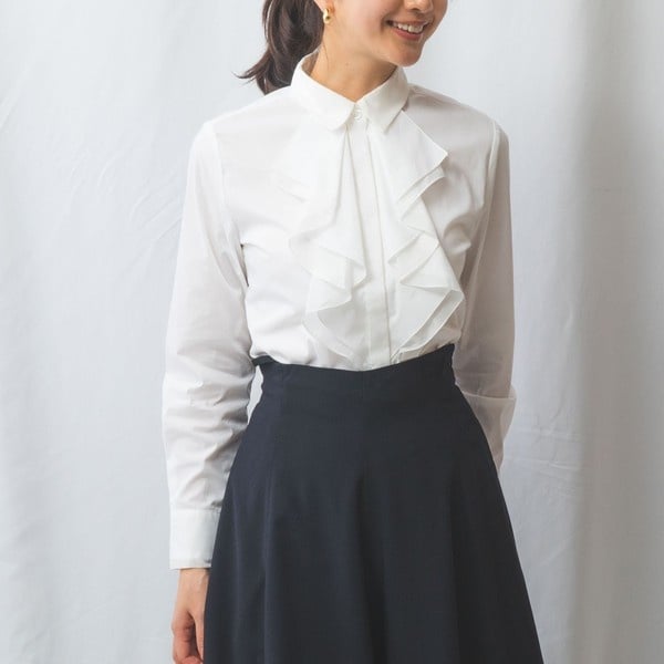 ナラカミーチェ（NARACAMICIE）/【NARACAMICIE】衿フリルブロード長袖シャツ