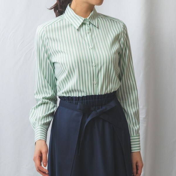 【新品】ナラカミーチェ　変形綾織りストライプストレッチ長袖シャツ　15号 新品】ナラカミーチェ 変形綾織りストライプストレッチ長袖