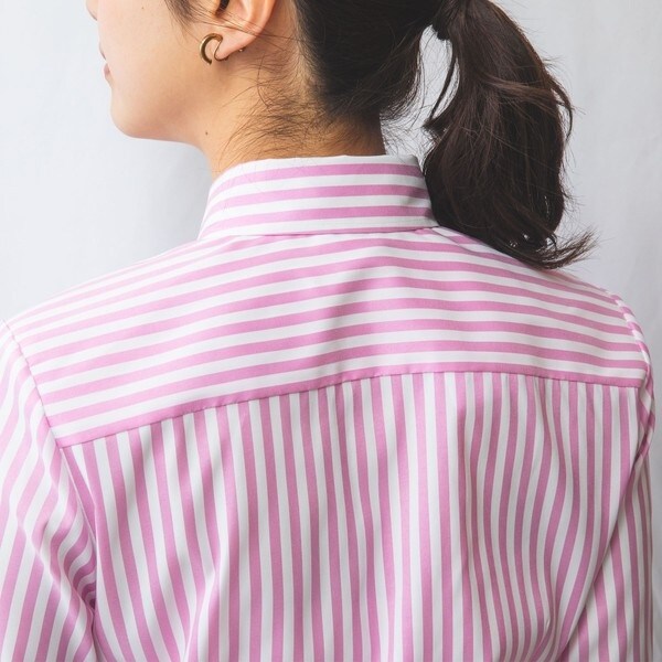 【新品】ナラカミーチェ　変形綾織りストライプストレッチ長袖シャツ　15号 新品】ナラカミーチェ 変形綾織りストライプストレッチ長袖