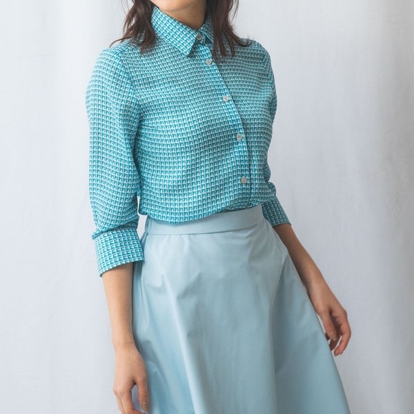 ナラカミーチェ（NARACAMICIE）/【NARACAMICIE】バスケット幾何シフォン七分袖ブラウス