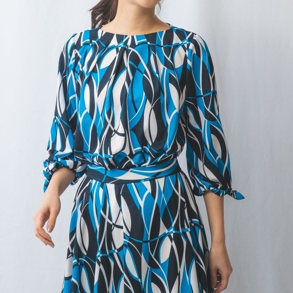 ナラカミーチェ（NARACAMICIE）/【NARACAMICIE】【セットアップ対応】ウェーブ幾何プリント七分袖プルオーバー