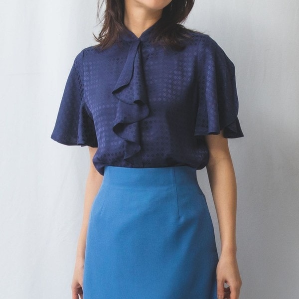 ナラカミーチェ（NARACAMICIE）/【NARACAMICIE】織り柄サテンチューリップスリーブ半袖ブラウス