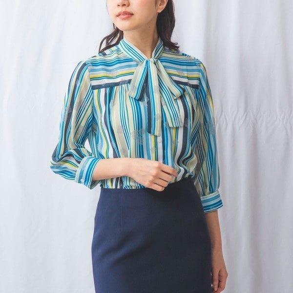 ナラカミーチェ（NARACAMICIE）/【NARACAMICIE】GENIUS マルチストライプボウタイ七分袖ブラウス