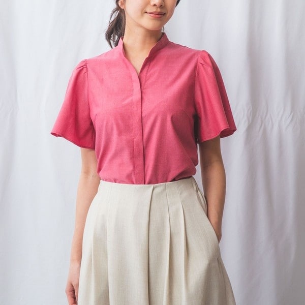 ナラカミーチェ（NARACAMICIE）/【NARACAMICIE】オックスフォードスタンドバンドカラー半袖ブラウス