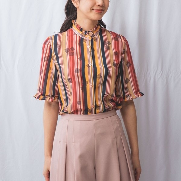 ナラカミーチェ（NARACAMICIE）/【NARACAMICIE】GENIUS マルチストライプフリル半袖ブラウス