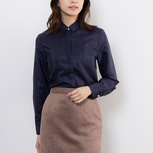 ナラカミーチェ（NARACAMICIE）/【NARACAMICIE】ドットジャガード長袖シャツ衿ブラウス