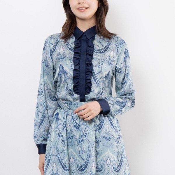 ナラカミーチェ（NARACAMICIE）/【NARACAMICIE】【セットアップ対応】ペイズリー柄フリル長袖ブラウス